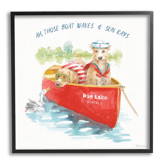 Stupell Industries Boat Waves Sun Rays Lake Phrase Sailor Dogs Framed Wall Art